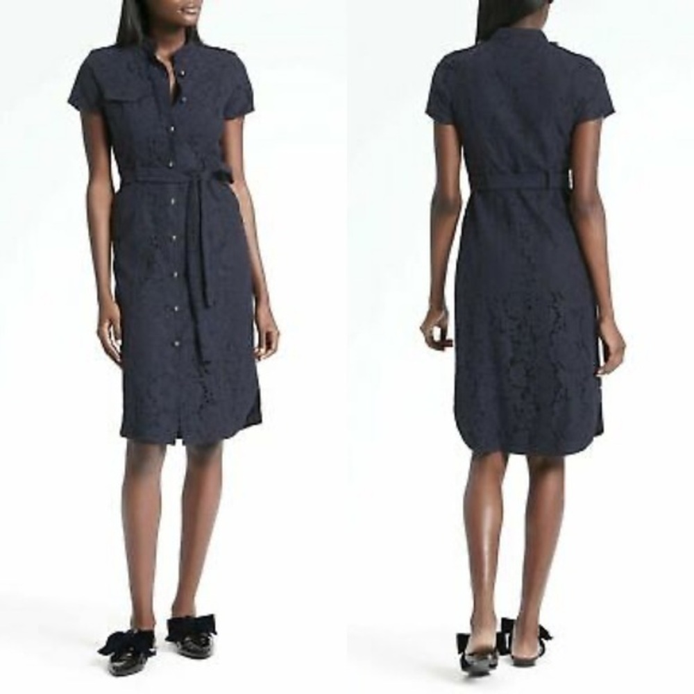 Banana Republic Navy Blue Lace Shirt Dress